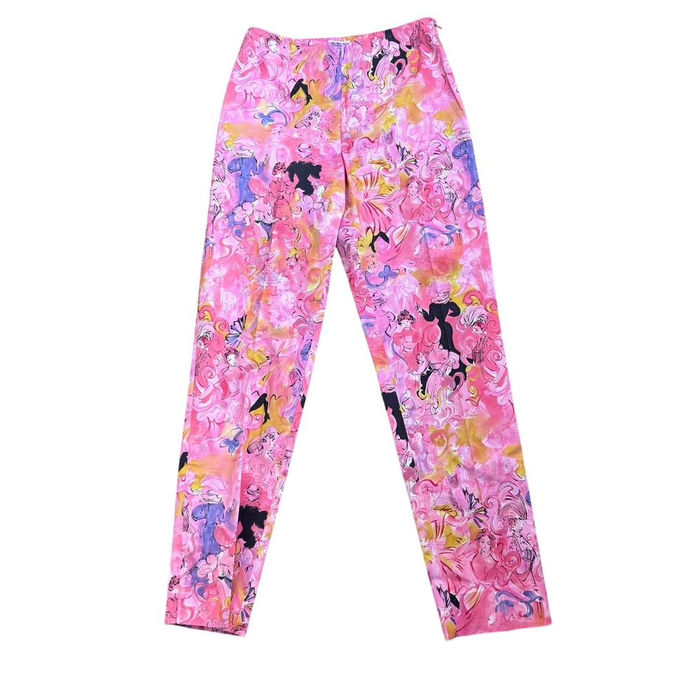 LEGGIADRO NWT Women's 6 Coral Pink Ladies Print Cigarette Pants Cotton Lycra